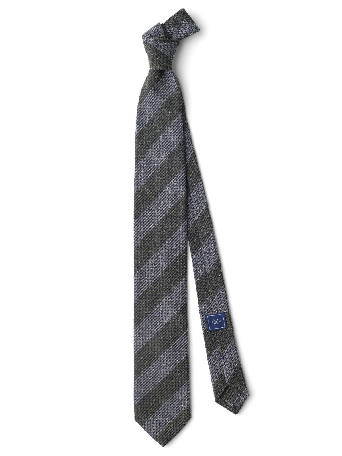 Grey and Pine Silk and Wool Grenadine Striped Tie