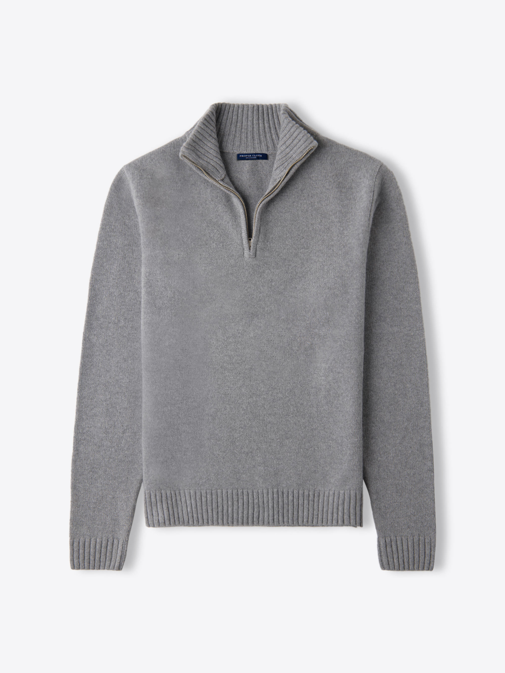 Zoom Image of Grey Wool and Cashmere Half-Zip Sweater