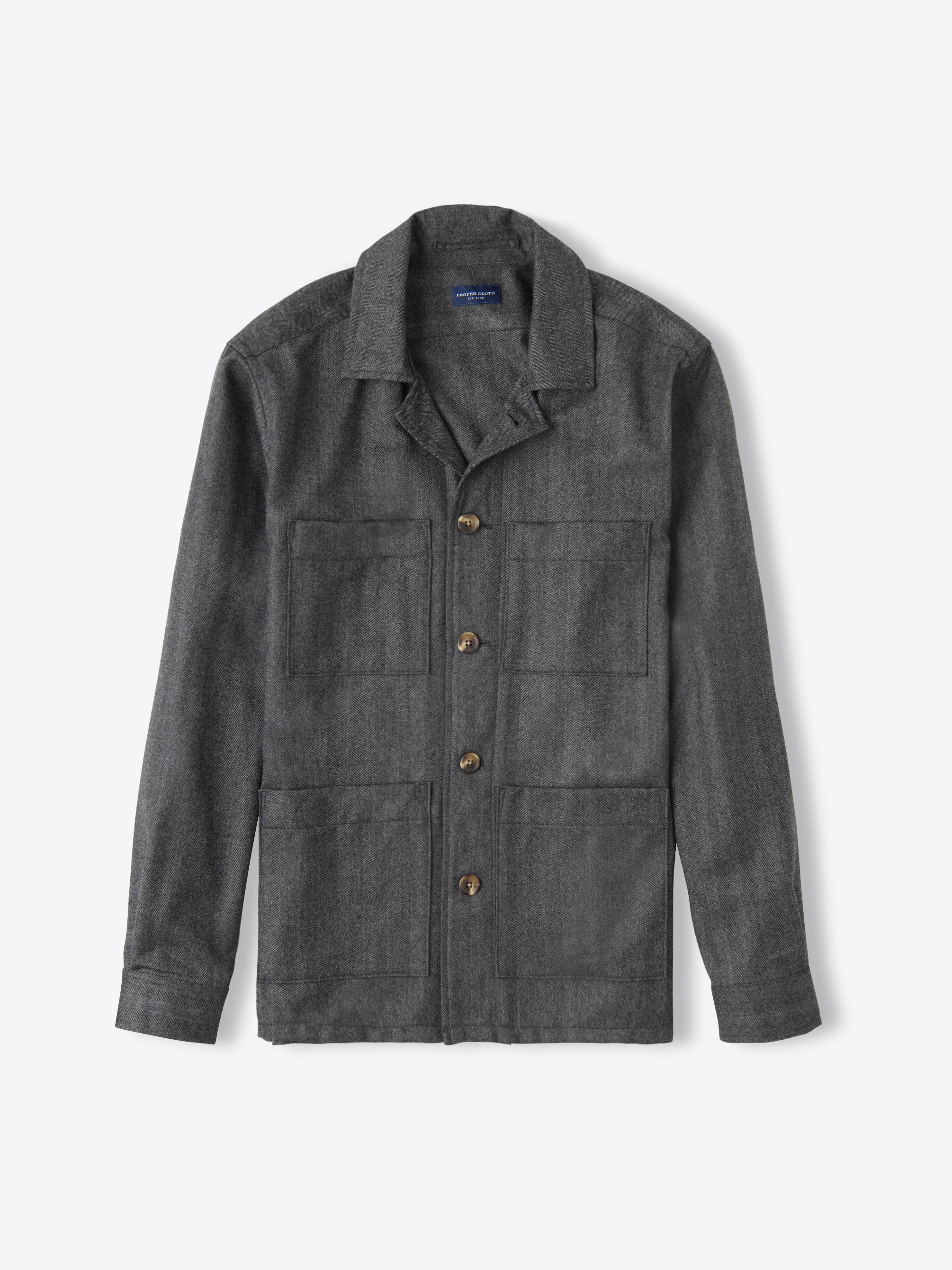 Zoom Image of Charcoal Herringbone Wool Shirt Jacket