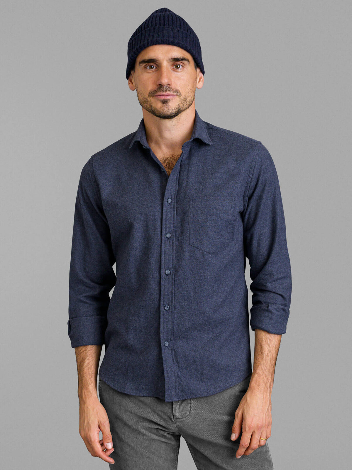 Navy Cashmere Ribbed Beanie
