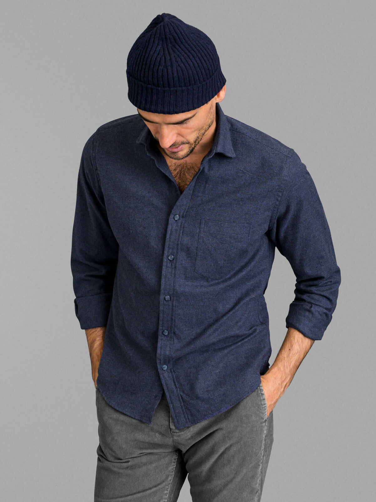 Navy Cashmere Ribbed Beanie