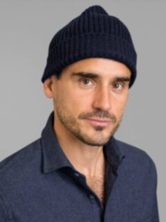 Navy Cashmere Ribbed Beanie Product Thumbnail 3