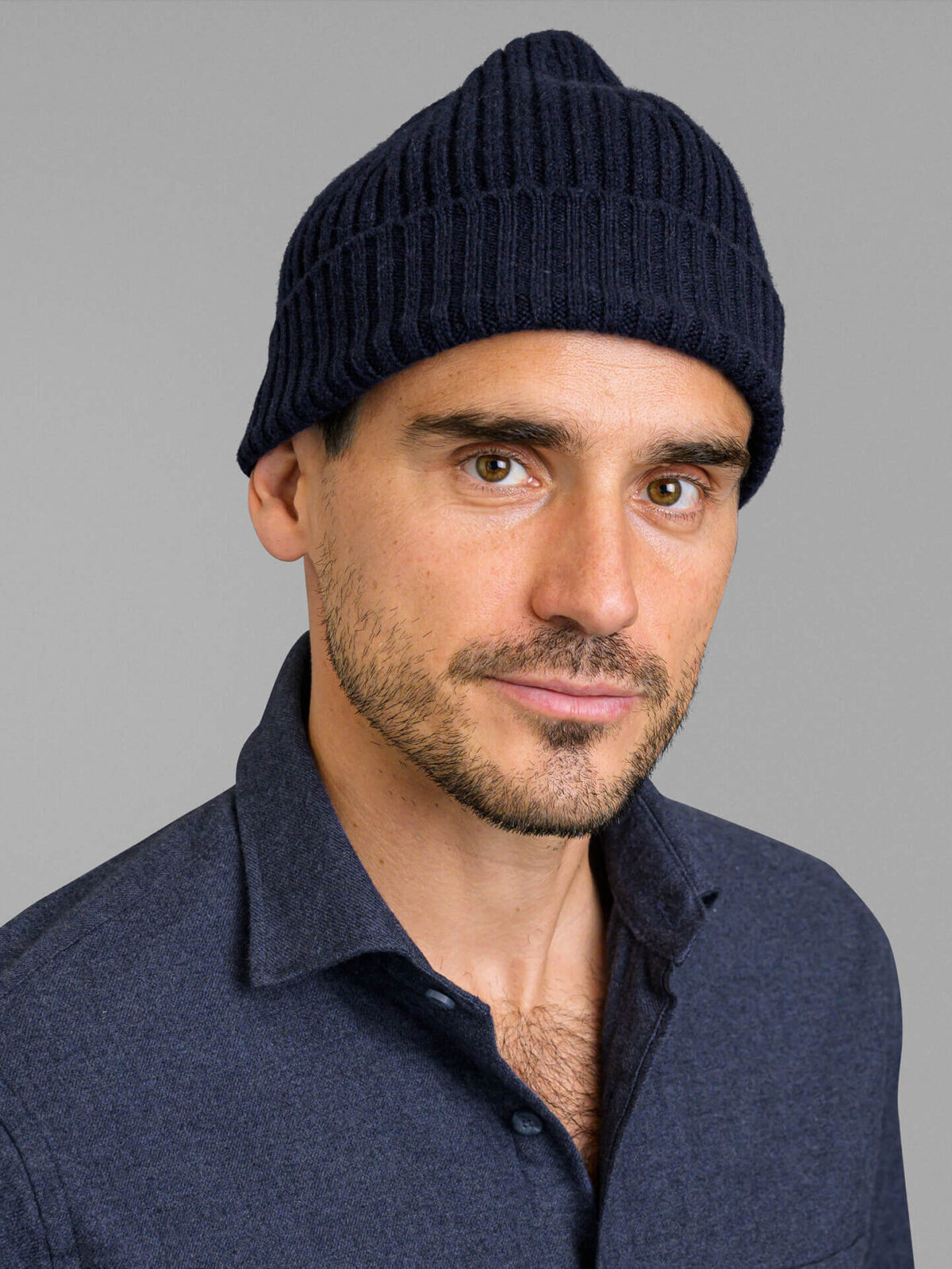 Navy Cashmere Ribbed Beanie