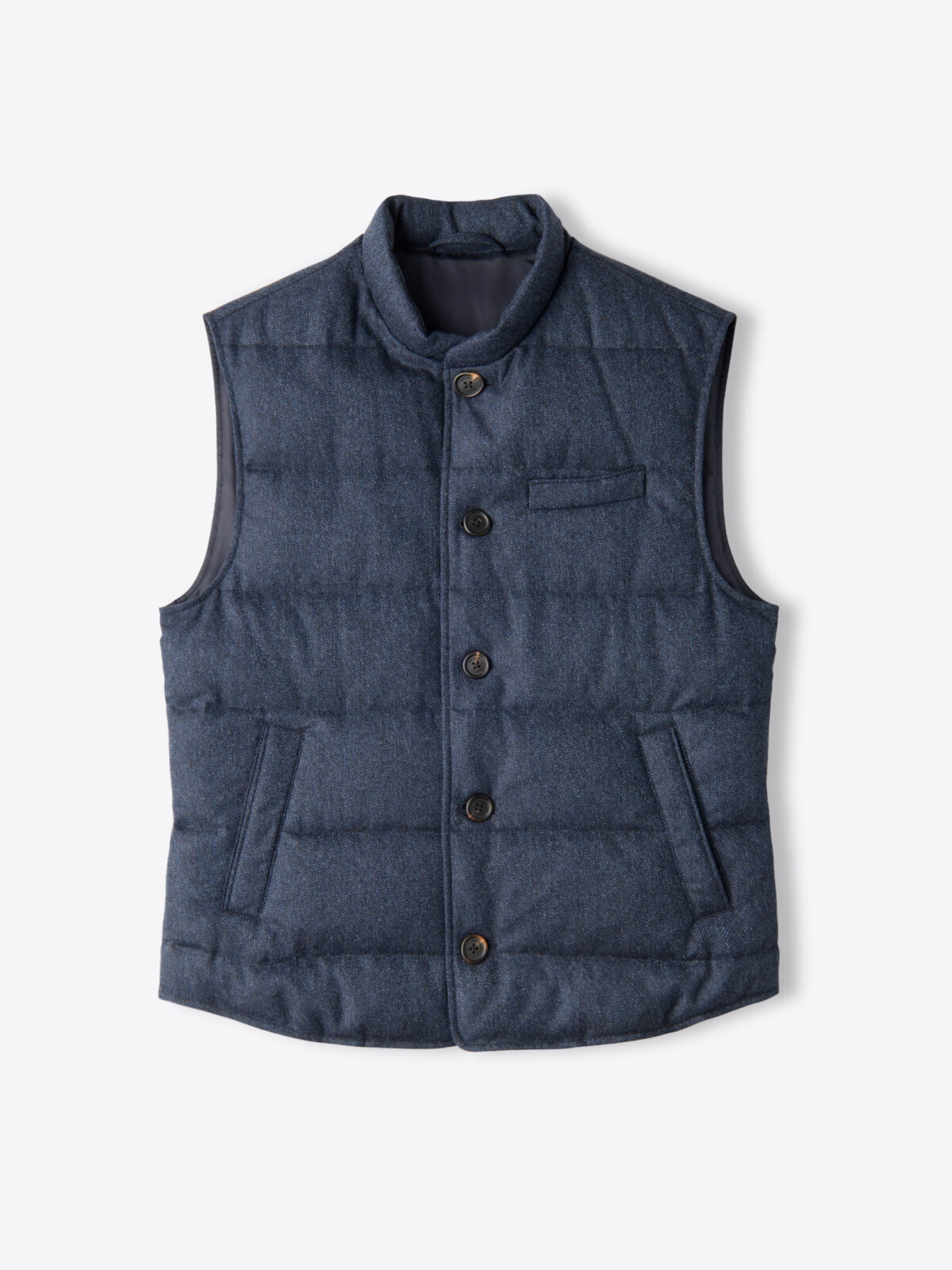 Cortina Navy Herringbone Button Vest