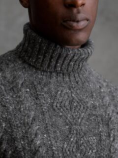 Grey Italian Wool Cashmere Aran Turtleneck Sweater Product Thumbnail 6