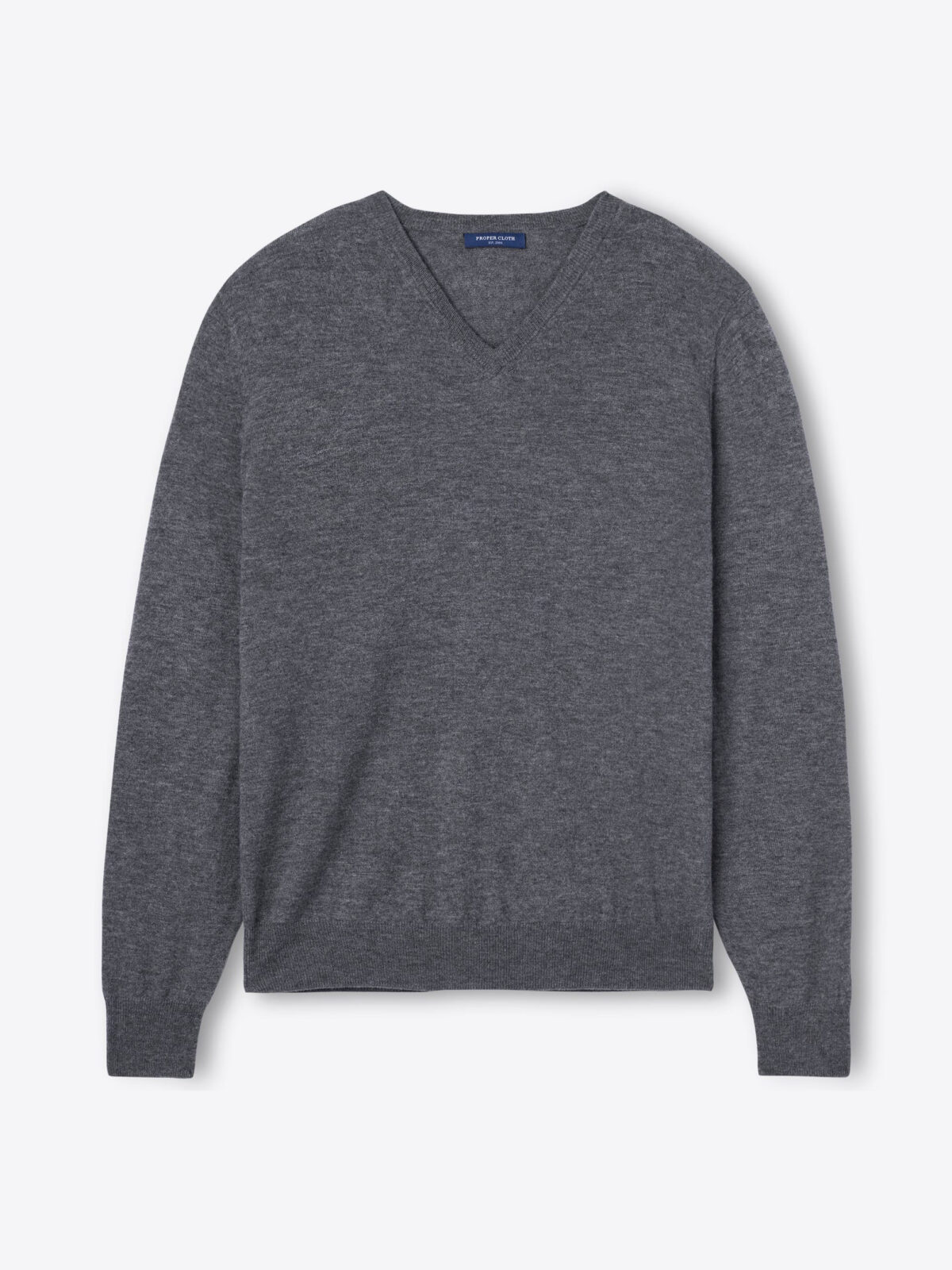 Grey Biella S130s Merino V-Neck Sweater - Proper Cloth