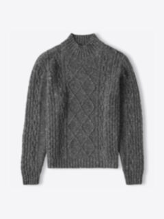Shop Grey Italian Wool and Cashmere Aran Mockneck Sweater