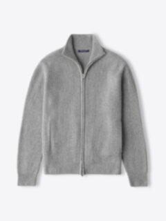 Shop Grey Wool and Cashmere Full-Zip Sweater