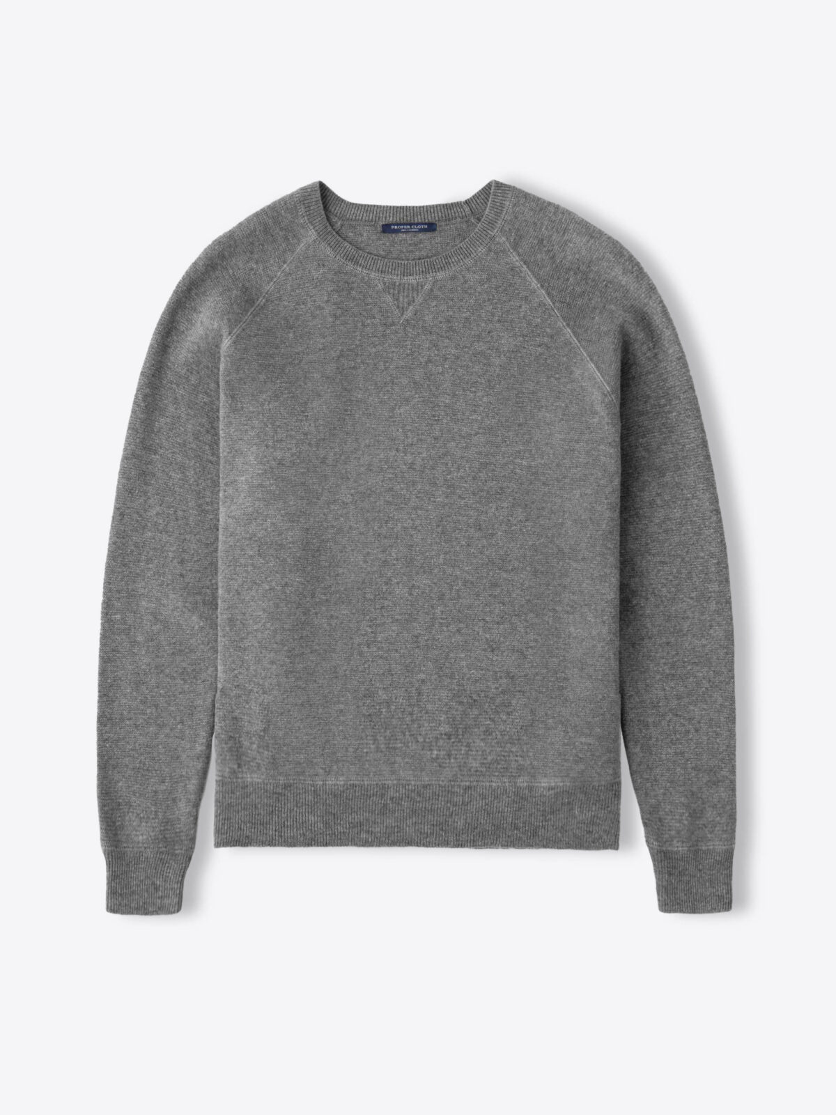 Grey Wool and Cotton Raglan Crewneck Sweater