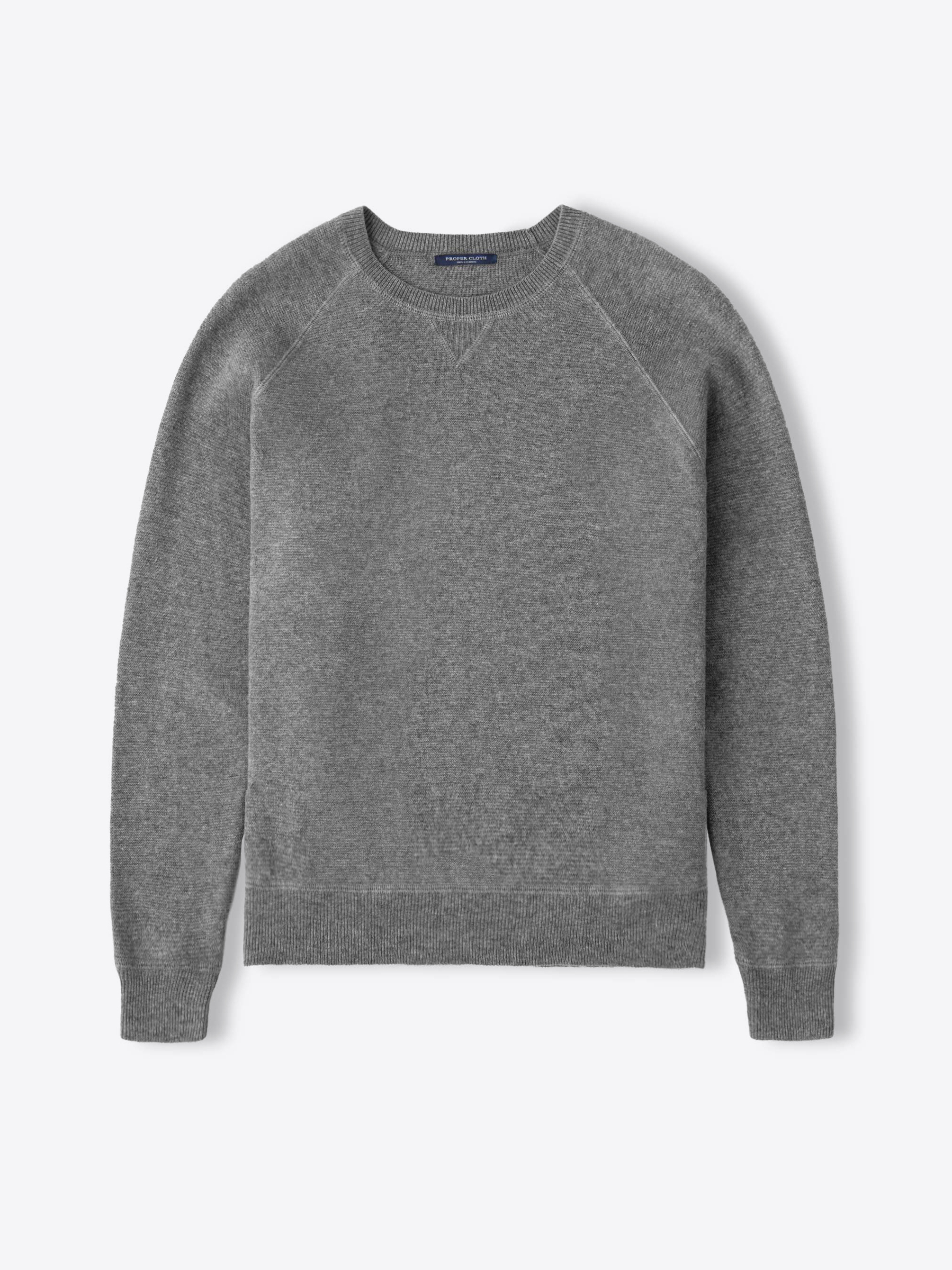 Zoom Image of Grey Wool and Cotton Raglan Crewneck Sweater