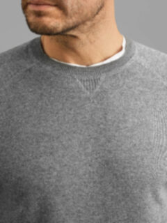 Grey Wool and Cotton Raglan Crewneck Sweater Product Thumbnail 4
