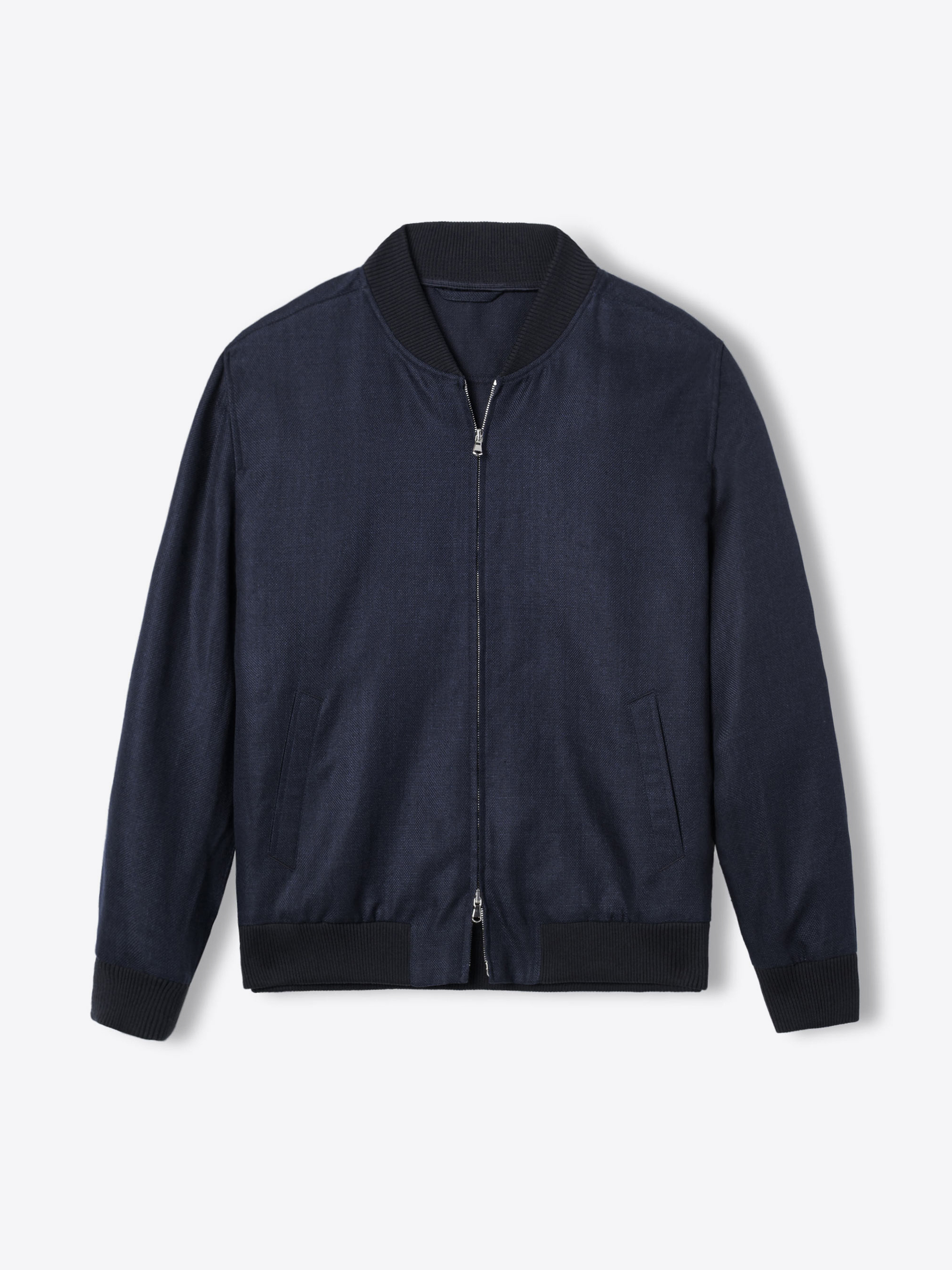 Wythe Navy Wool and Linen Unlined Bomber Jacket by Proper Cloth