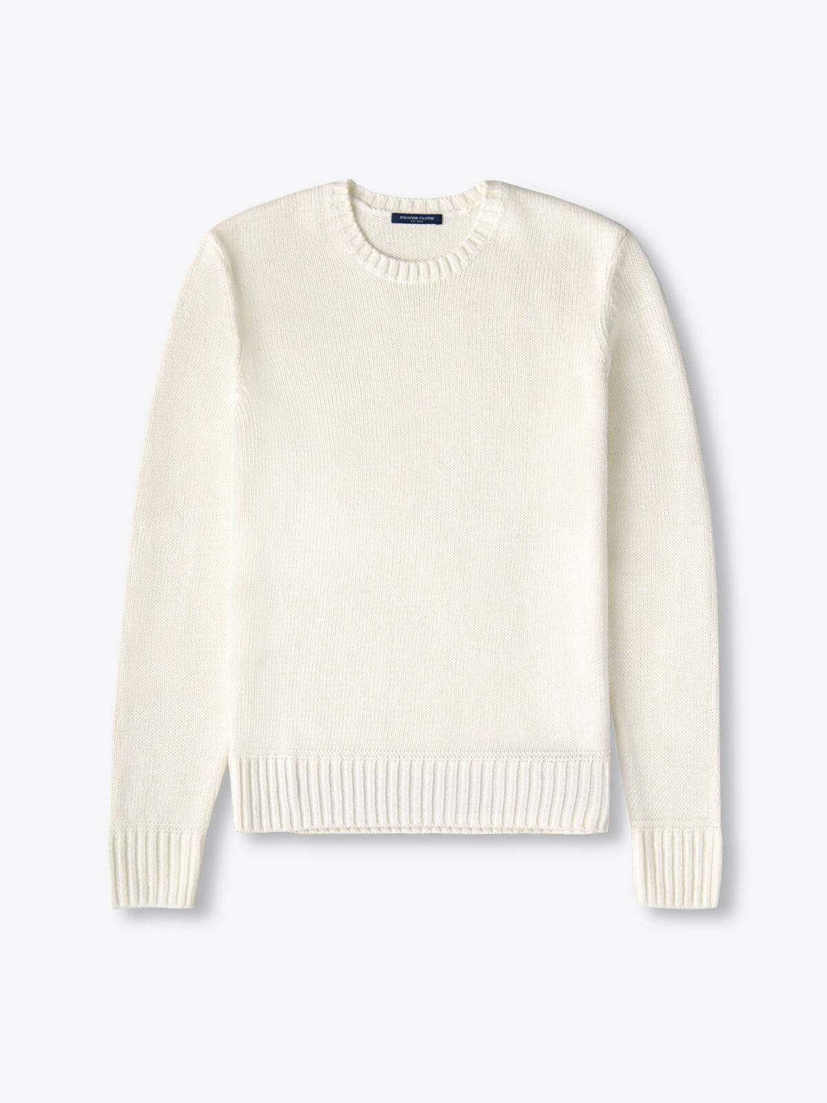 Cream Cotton and Linen Crewneck Sweater