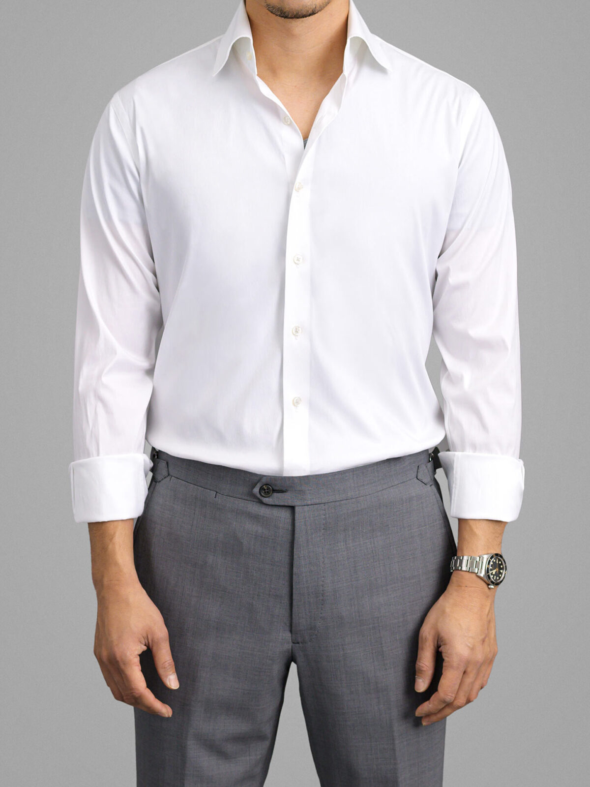 Down Shirt Grey Undershirt With White Dress Shirt Light Grey V