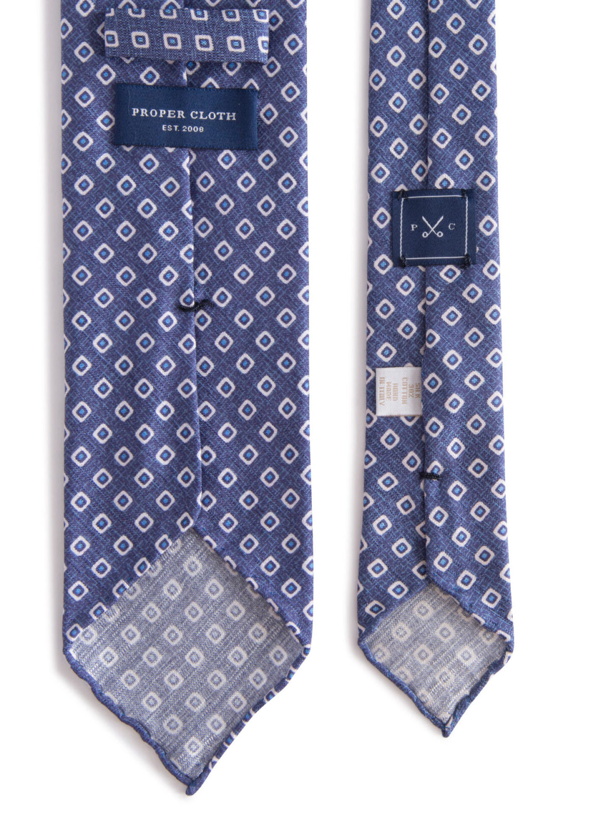 Olmo Blue and White Block Print Tie