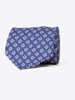 Zoom Thumb Image 1 of Olmo Blue and White Block Print Tie