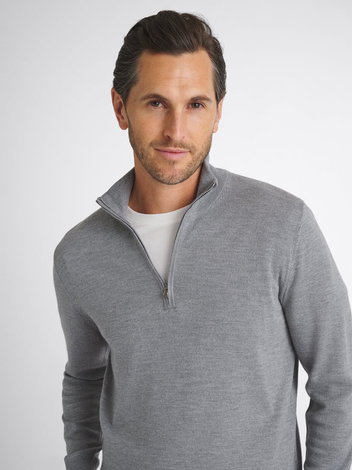 トップス MERINO WOOL SWEATER (MIX GRAY) L Gray Quarter-Zip Merino Wool Sweater | Kirrin Finch