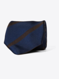 Navy and Brown Satin Stripe Tie Product Thumbnail 1