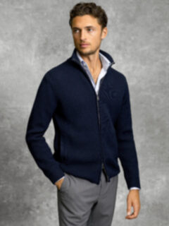 Navy Merino Full-Zip Sweater Product Thumbnail 2