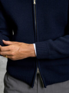 Navy Merino Full-Zip Sweater Product Thumbnail 5