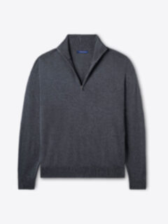 Dark Slate Merino and Silk Half-Zip Sweater | Proper Cloth