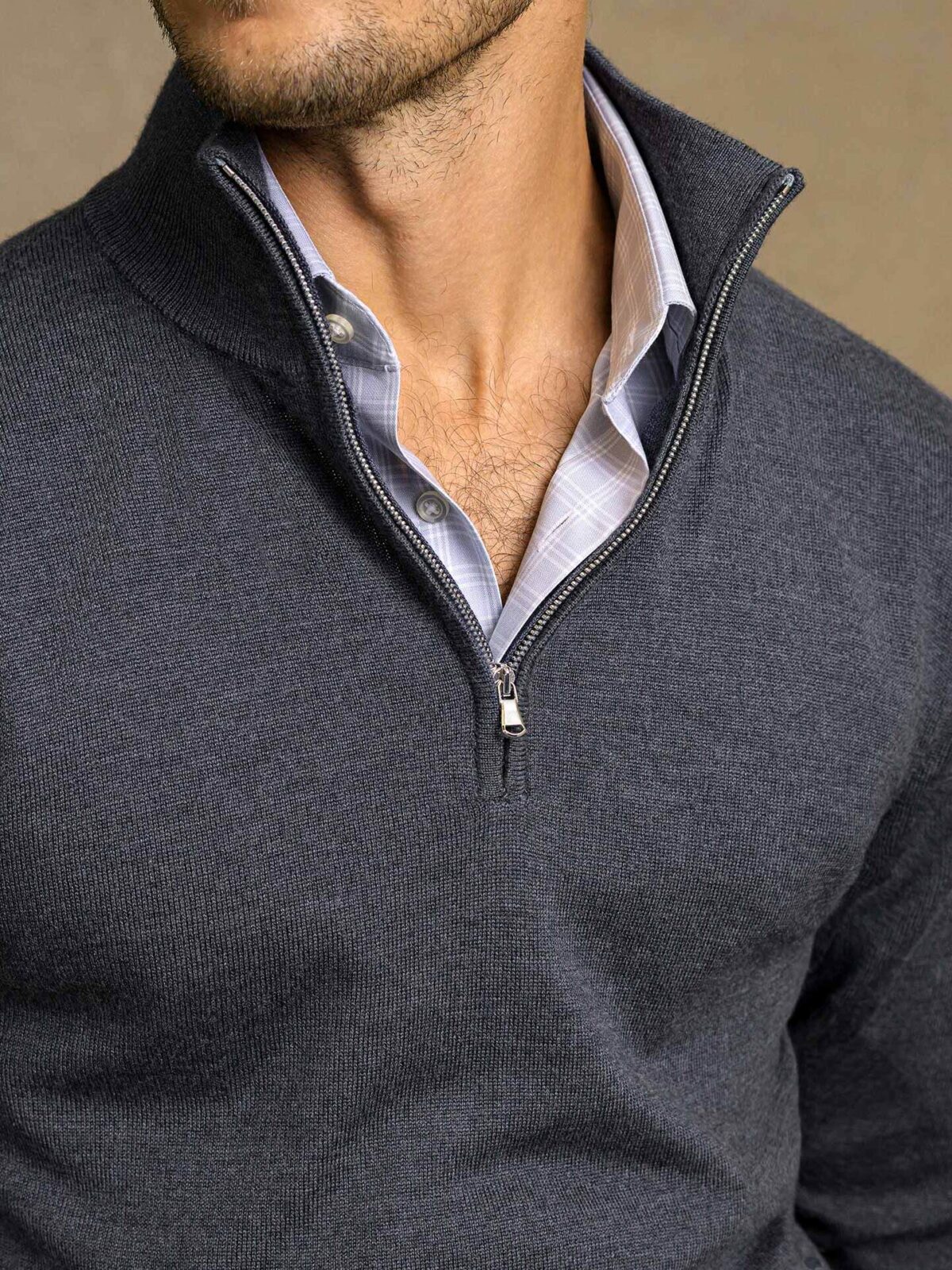 Dark Slate Merino and Silk Half-Zip Sweater | Proper Cloth