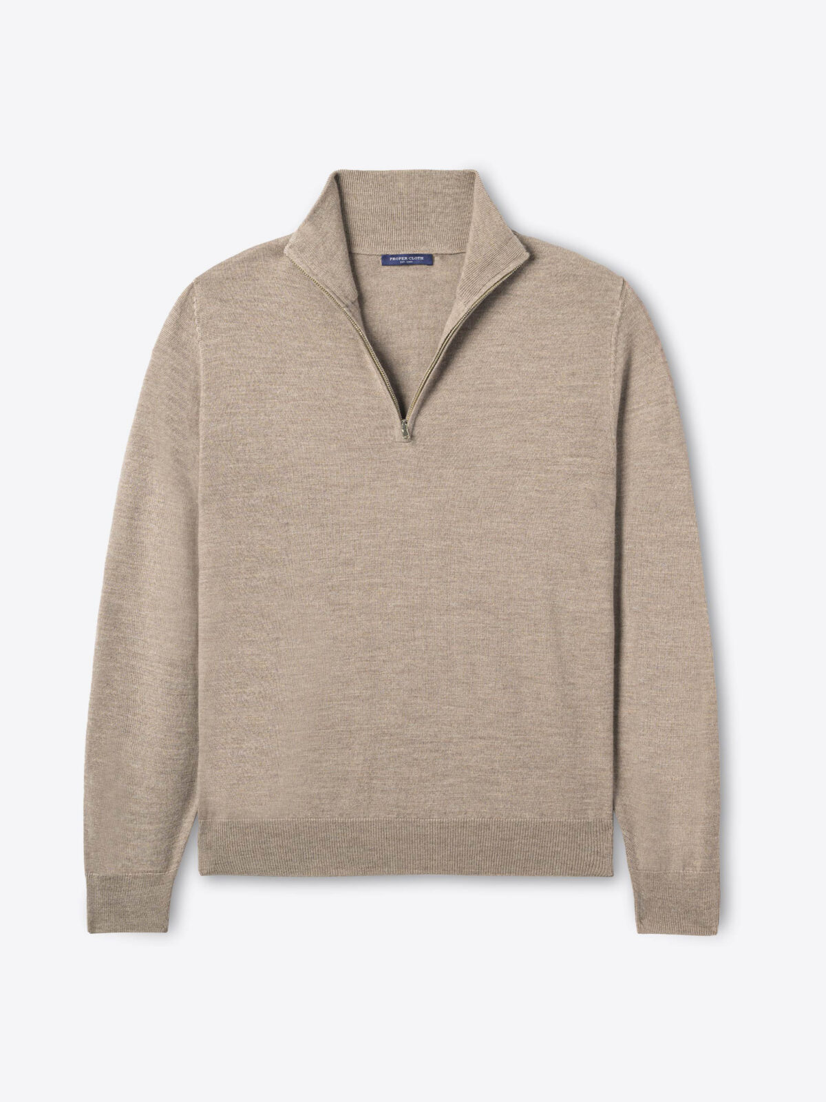 Taupe Merino and Silk Half-Zip Sweater