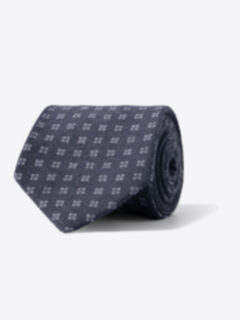 Navy and Grey Printed Wool Tie Product Thumbnail 1