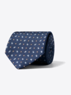 Navy and Light Blue Small Paisley Print Silk Tie Product Thumbnail 1