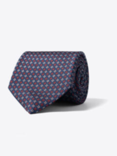 Shop Navy and Red Small Floral Print Silk Tie