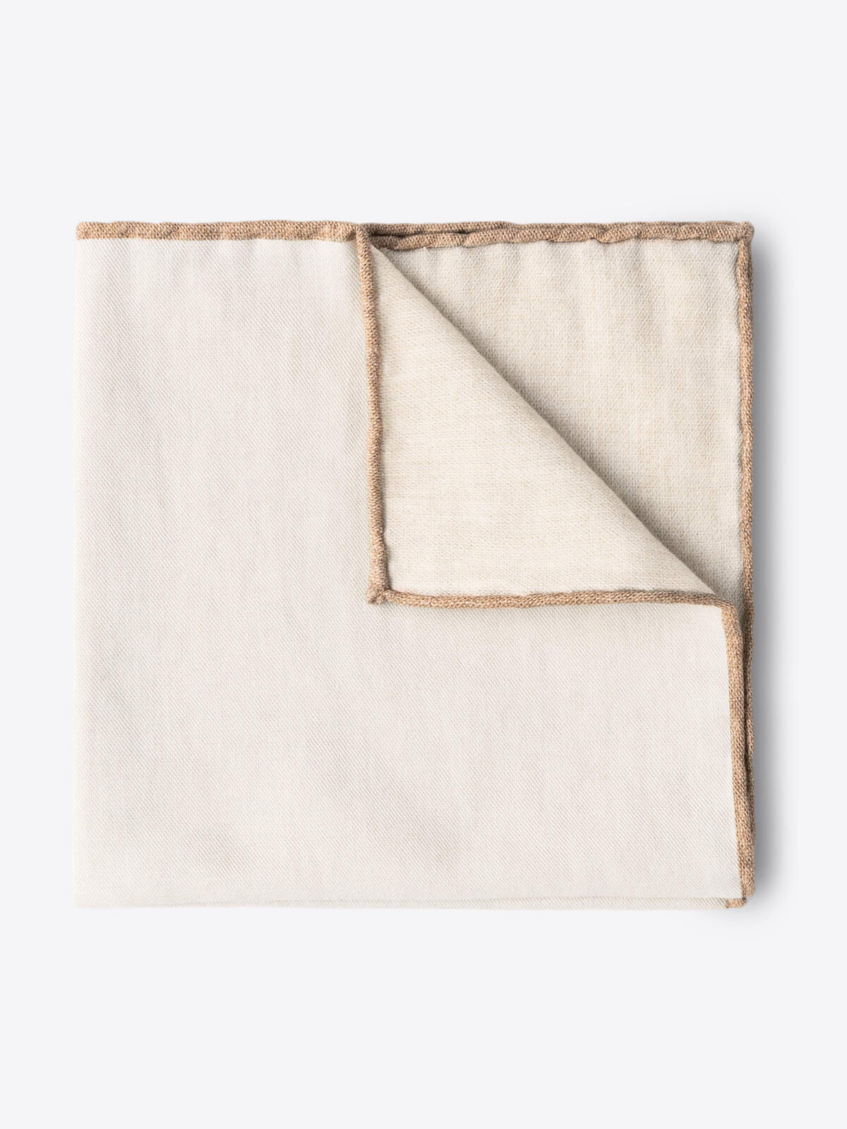 Beige Wool and Cotton Tipped Pocket Square