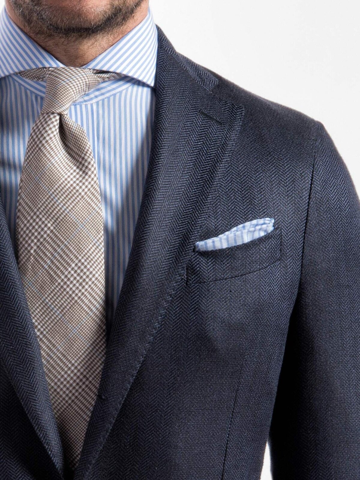 Blue Stripe Cotton Linen Pocket Square