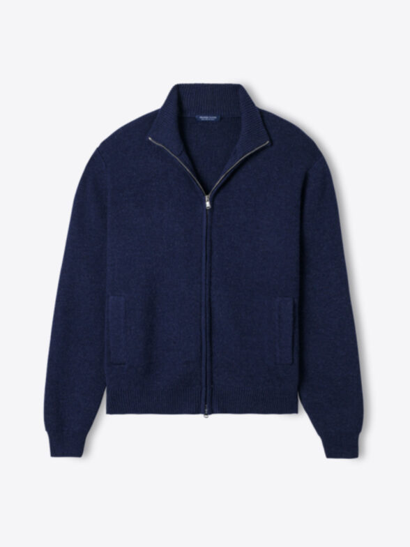 Navy Merino and Cashmere Cable Crewneck Sweater