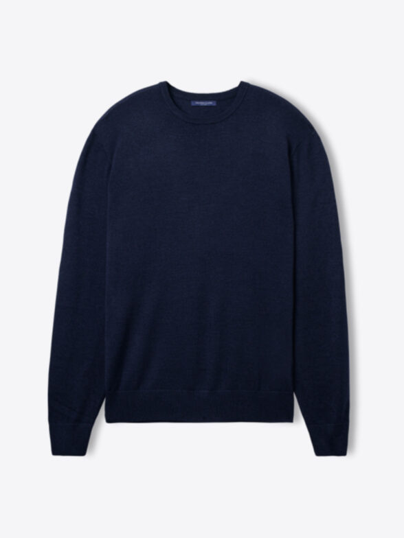 Thumb Photo of Navy Melange Merino and Silk Crewneck Sweater - Midweight