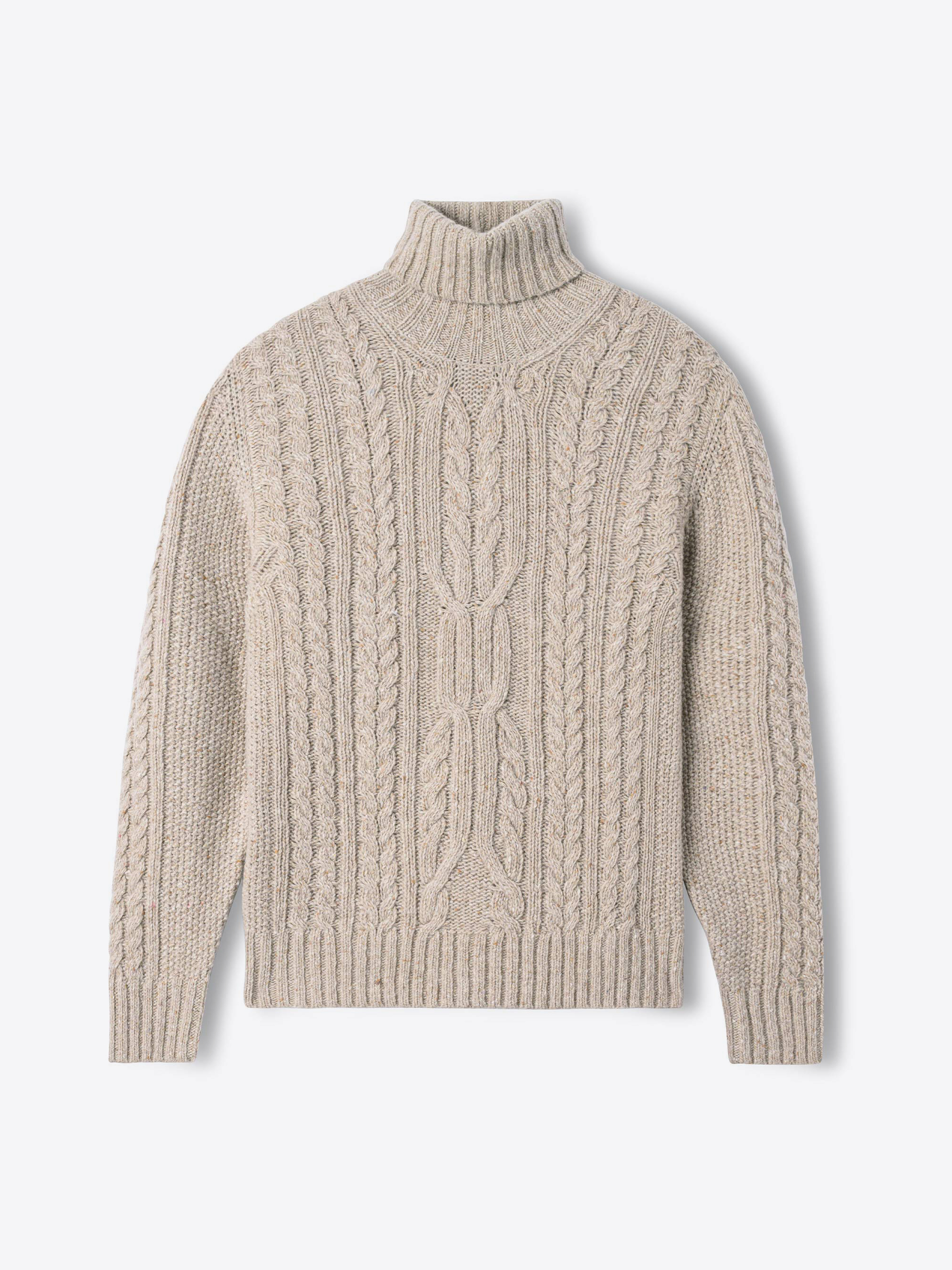 Beige Wool and Cashmere Aran Turtleneck