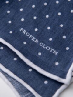Faded Navy and White Dot Print Linen Pocket Square Product Thumbnail 2