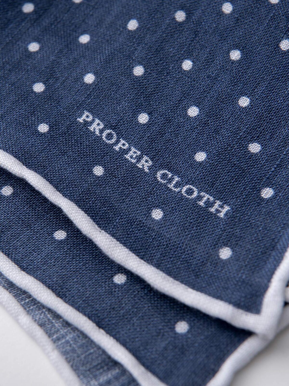 Faded Navy and White Dot Print Linen Pocket Square