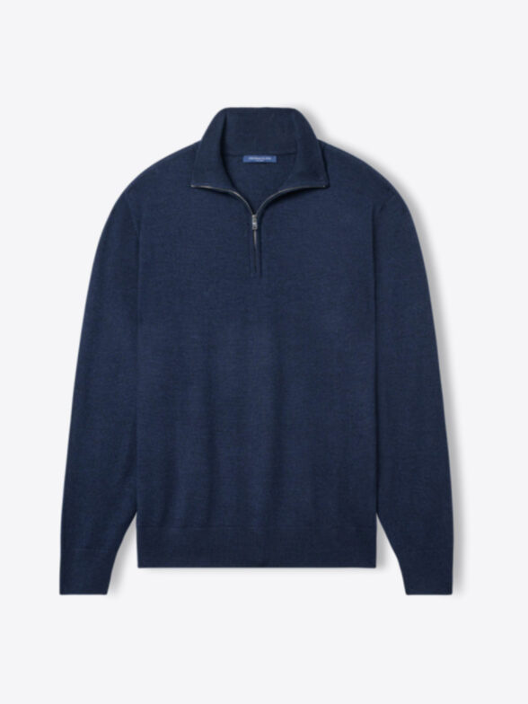 Thumb Photo of Navy Melange Merino and Silk Half-Zip Sweater