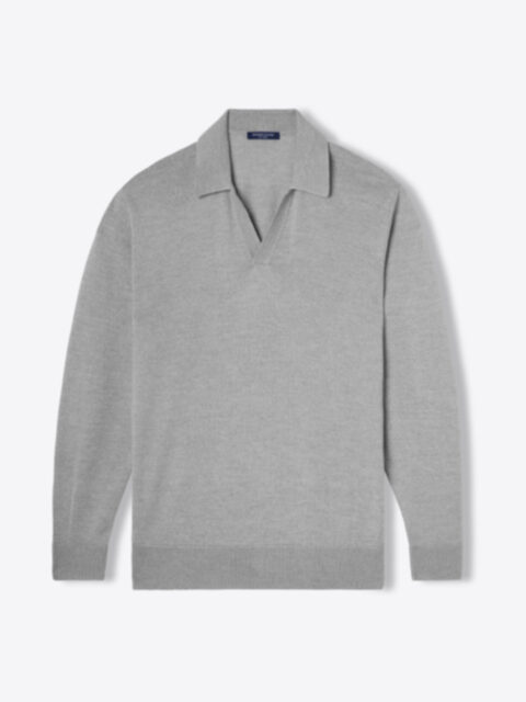 Premium Lambswool Long-Sleeve Polo Sweater