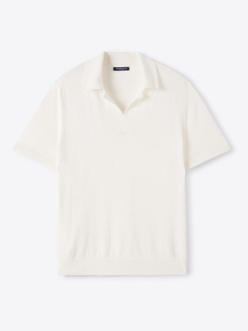 Men’s Cream Linen Blend Knit Polo Thumb