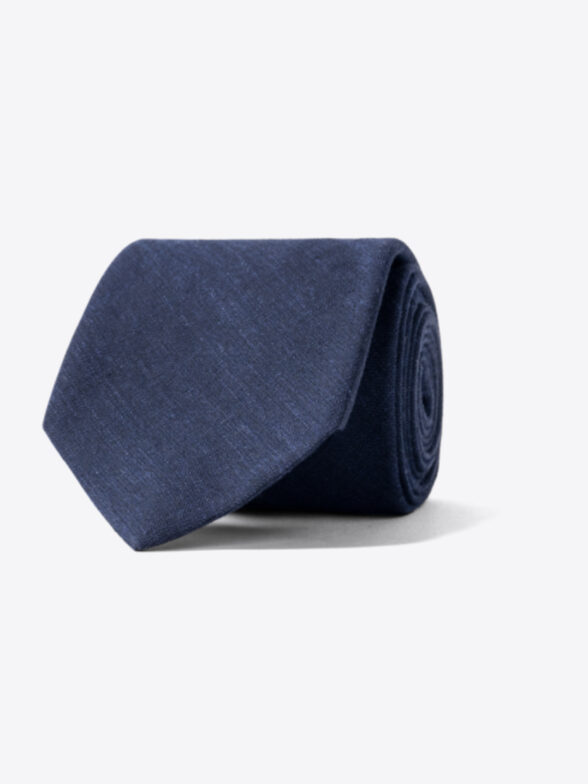 Thumb Photo of Navy Linen Wool and Silk Blend Tie