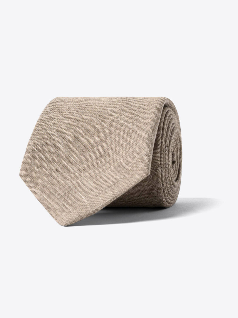 Taupe Linen Wool and Silk Blend Tie