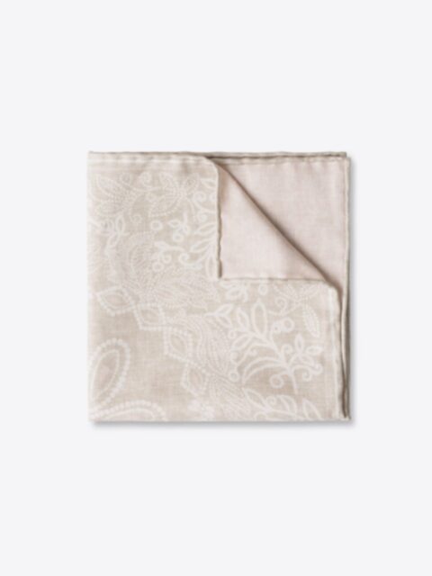 Drake's | Plane Print Cotton/Silk Pocket Square White/Olive