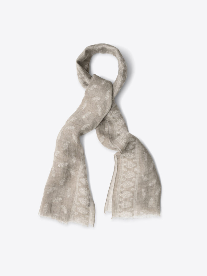 Grey pure silk scarf with fringe 