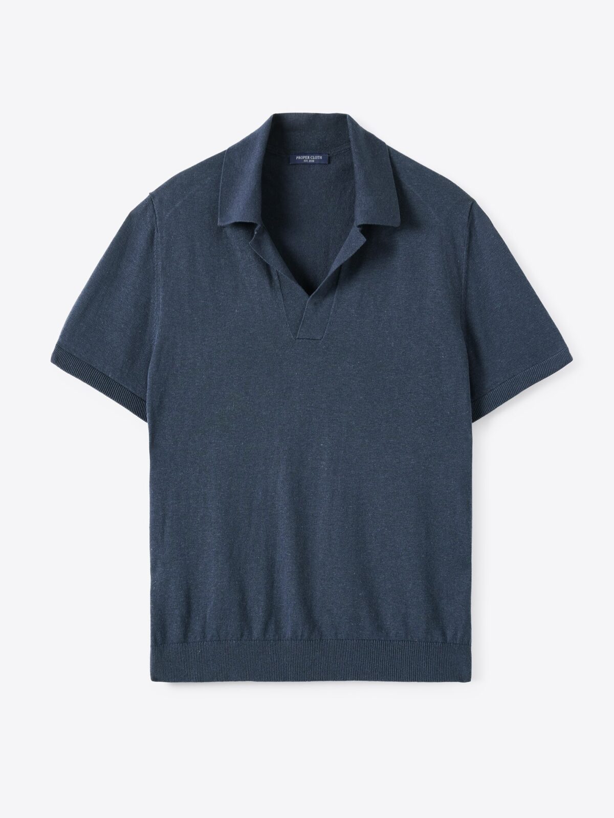 Faded Navy Linen Blend Knit Polo | Proper Cloth