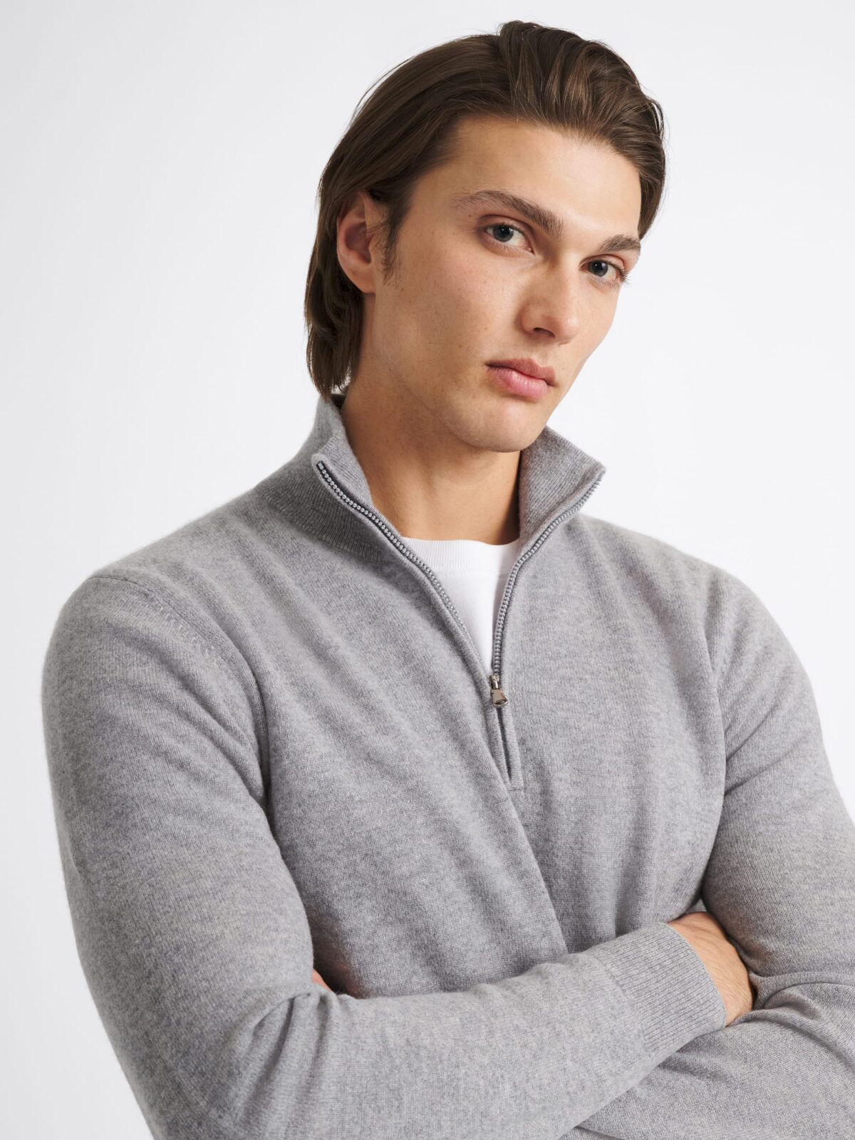 Light Grey Scottish Cashmere Half-Zip Sweater - Proper Cloth