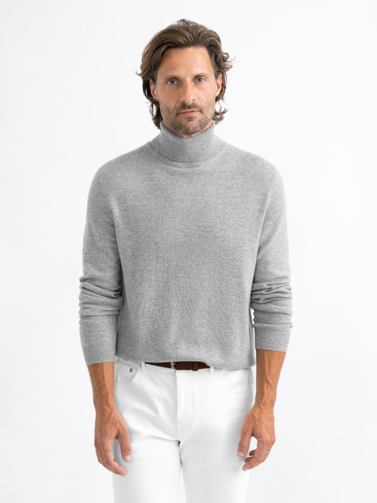 Light Grey Cashmere Turtleneck Sweater by Proper Cloth