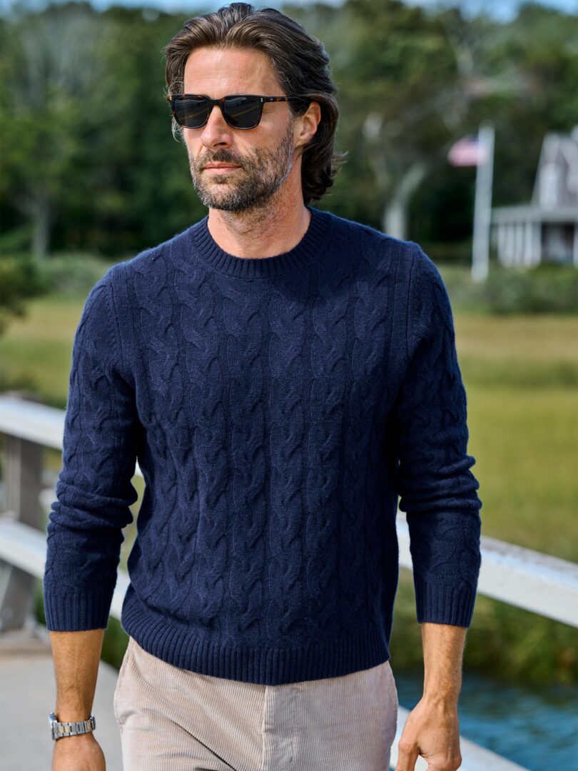 Glen Cable Knit Sweater - Blue