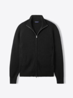 Black Merino Wool Full-Zip Sweater - Proper Cloth
