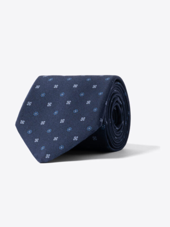 Thumb Photo of Dark Blue and Slate Foulard Print Tie